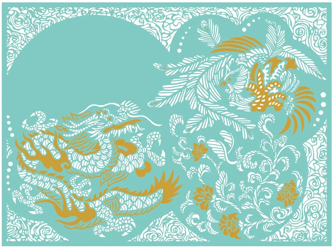 水色で描かれた切り絵御朱印のイメージ図